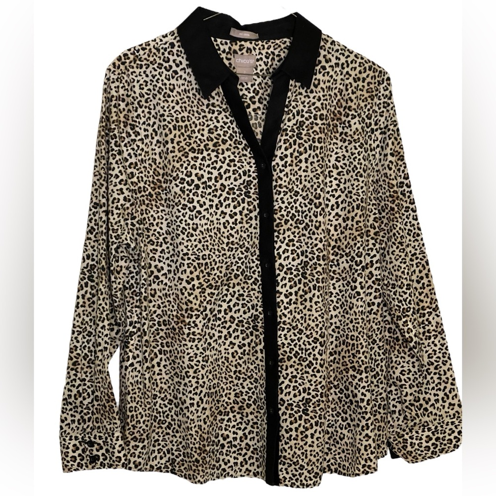 Chico’s Long Sleeved Button Down Blouse Leopard Print, Size: 12/14